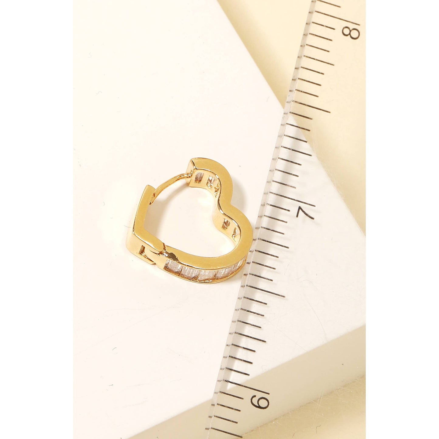 Baguette Studded Wide Heart Hoop Earrings
