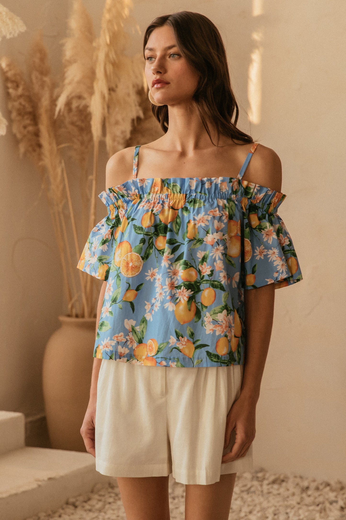 Sienna Citrus Print Off-Shoulder Top