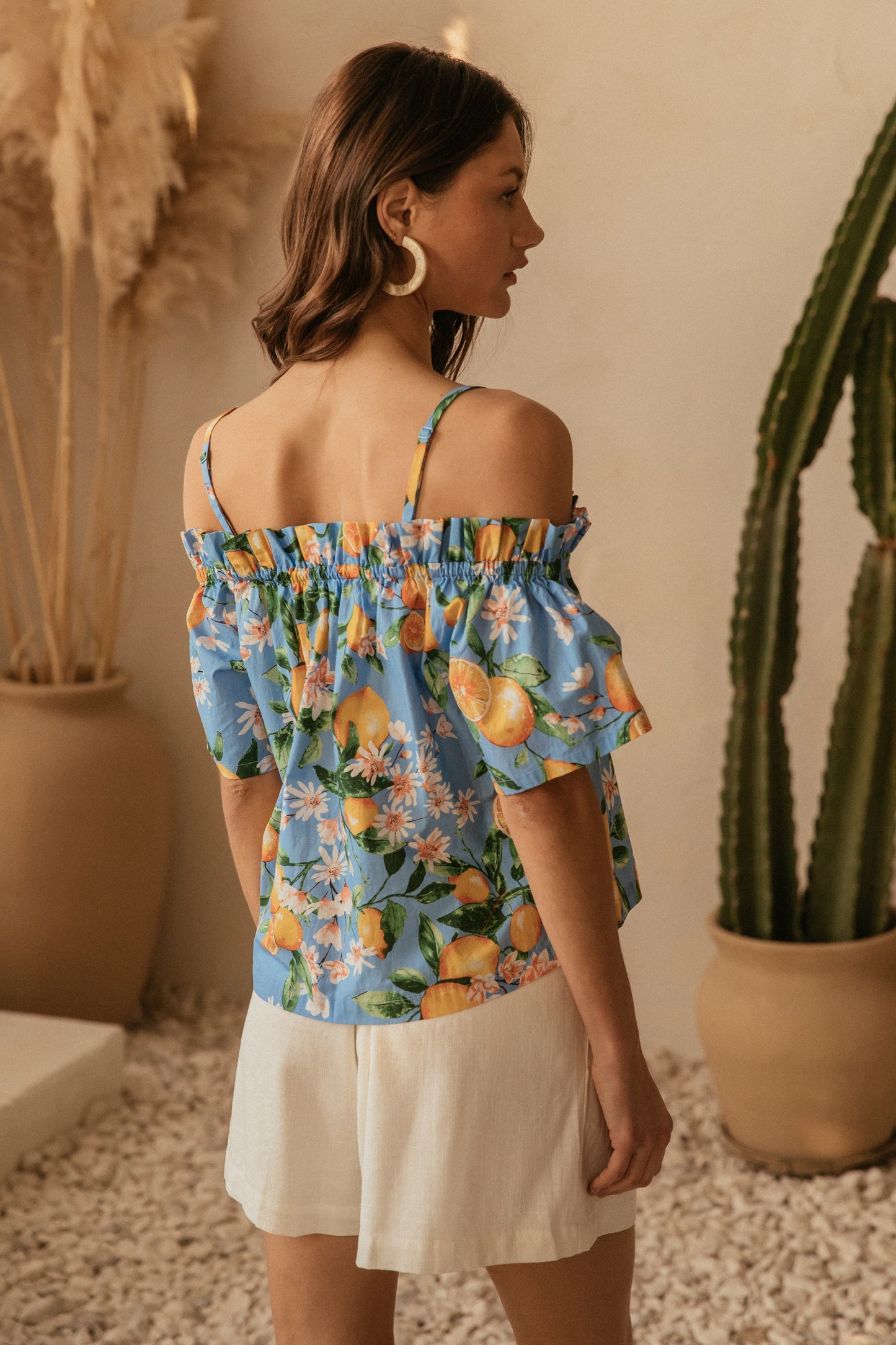 Sienna Citrus Print Off-Shoulder Top