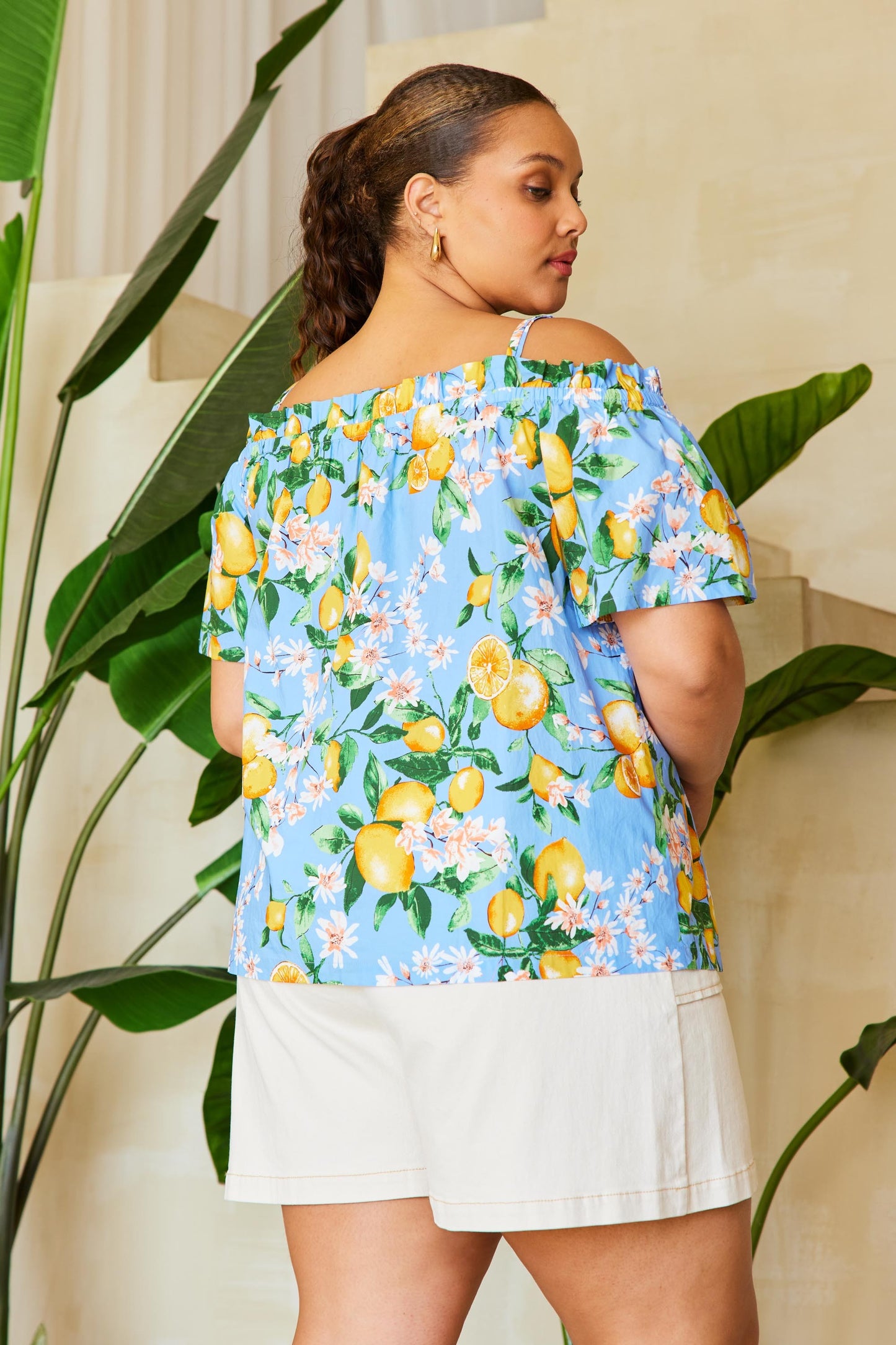 Sienna Citrus Print Off-Shoulder Top