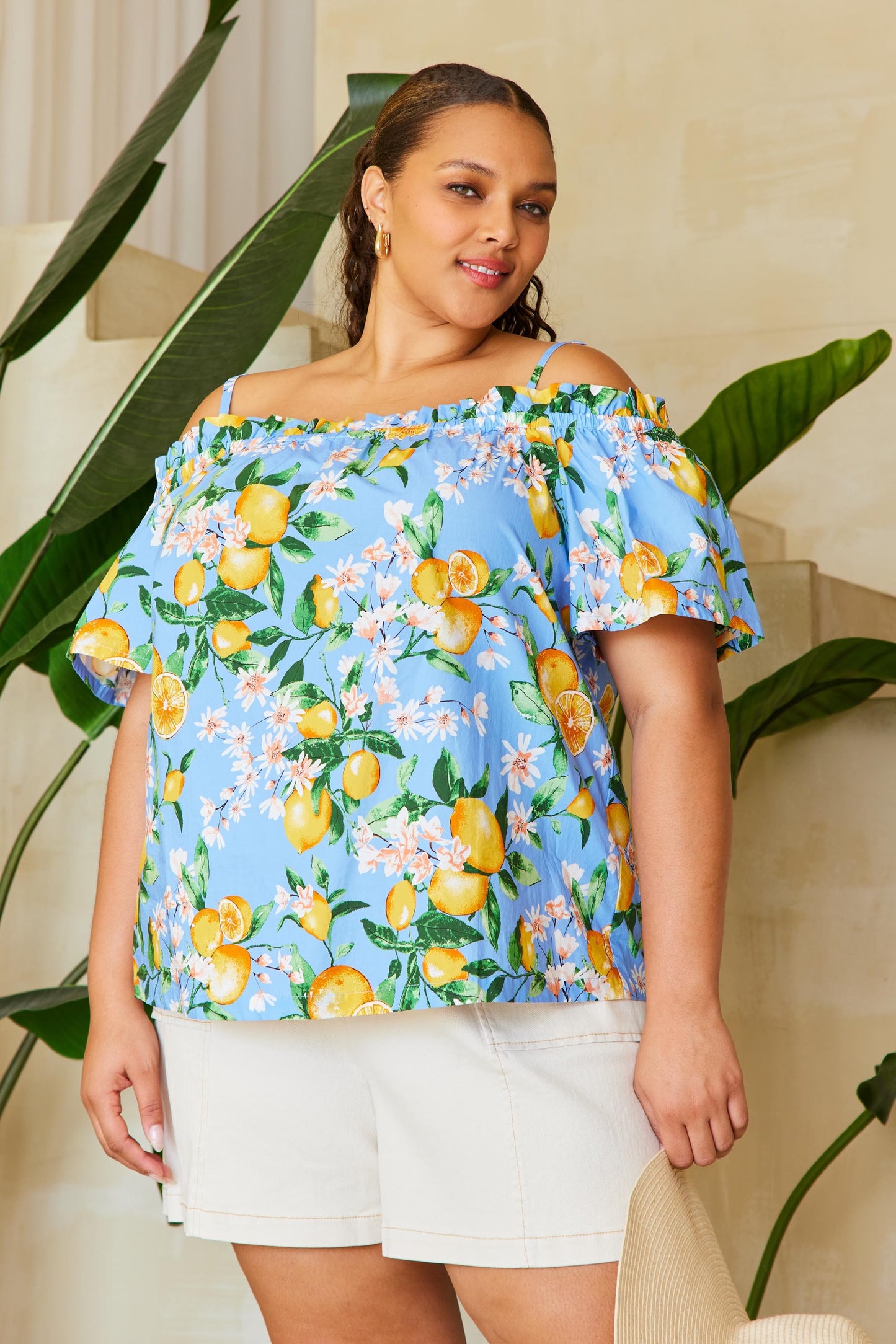 Sienna Citrus Print Off-Shoulder Top