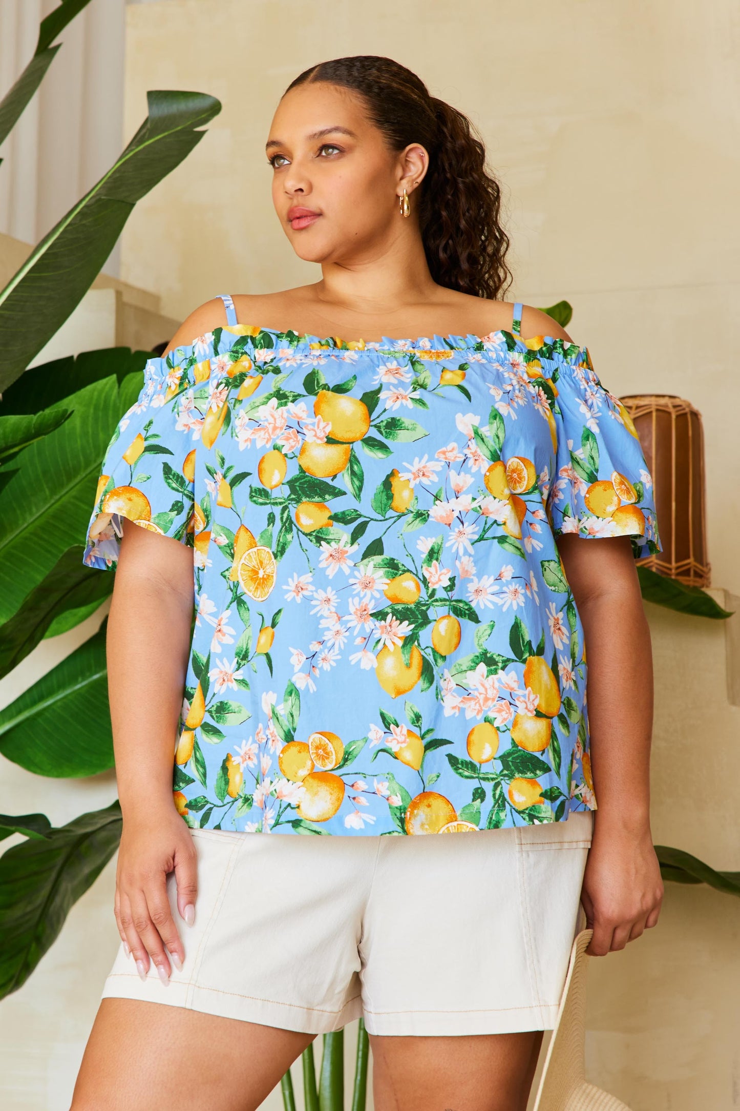 Sienna Citrus Print Off-Shoulder Top