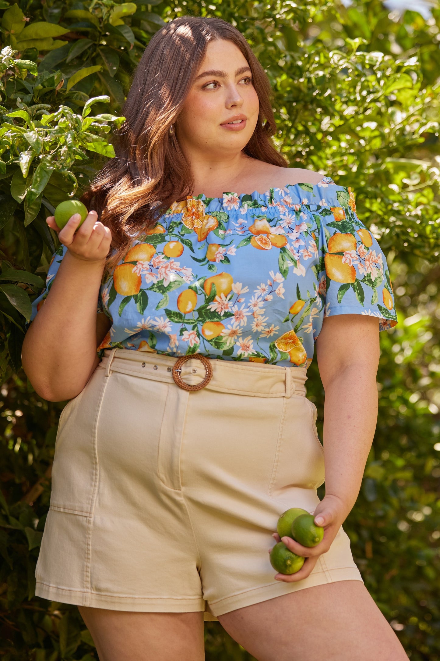 Sienna Citrus Print Off-Shoulder Top