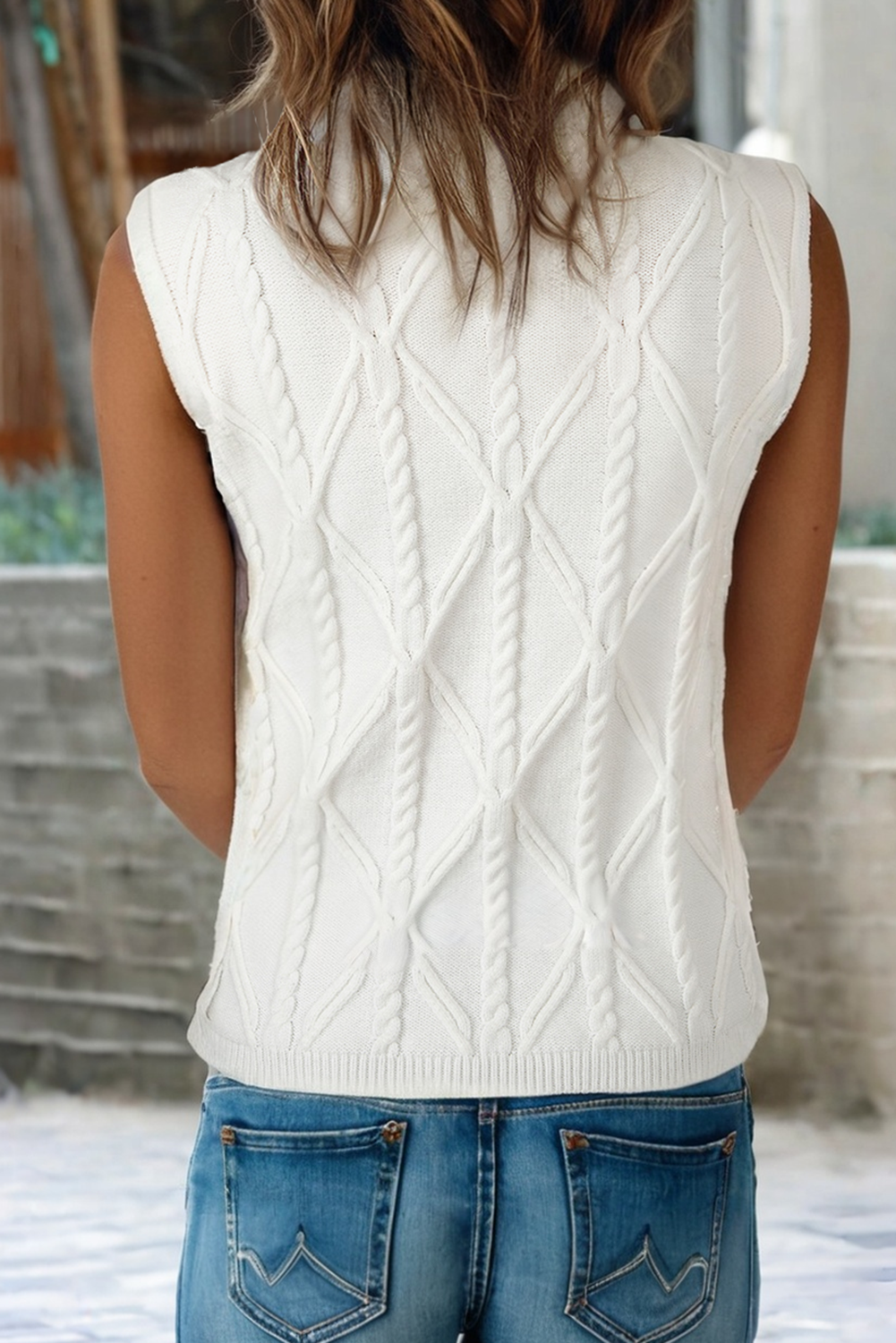 Laurel Pearled High Neck Textured Knit Sweater Vest