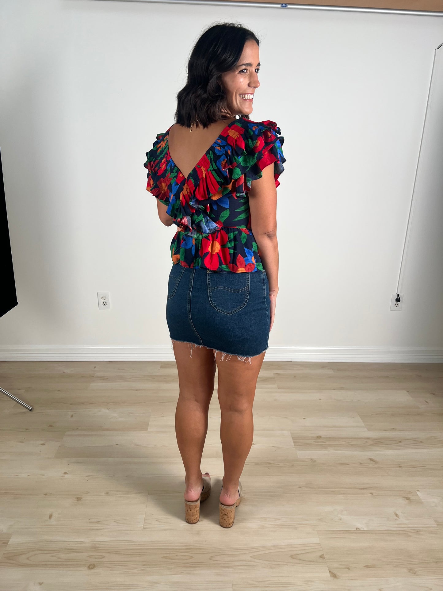 Lilian navy floral peplum top