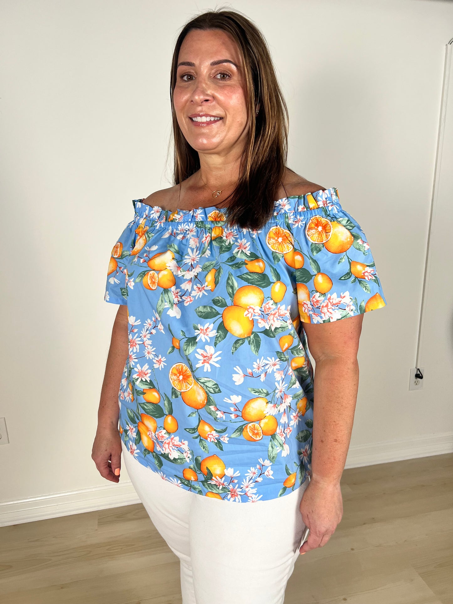 Sienna Citrus Print Off-Shoulder Top