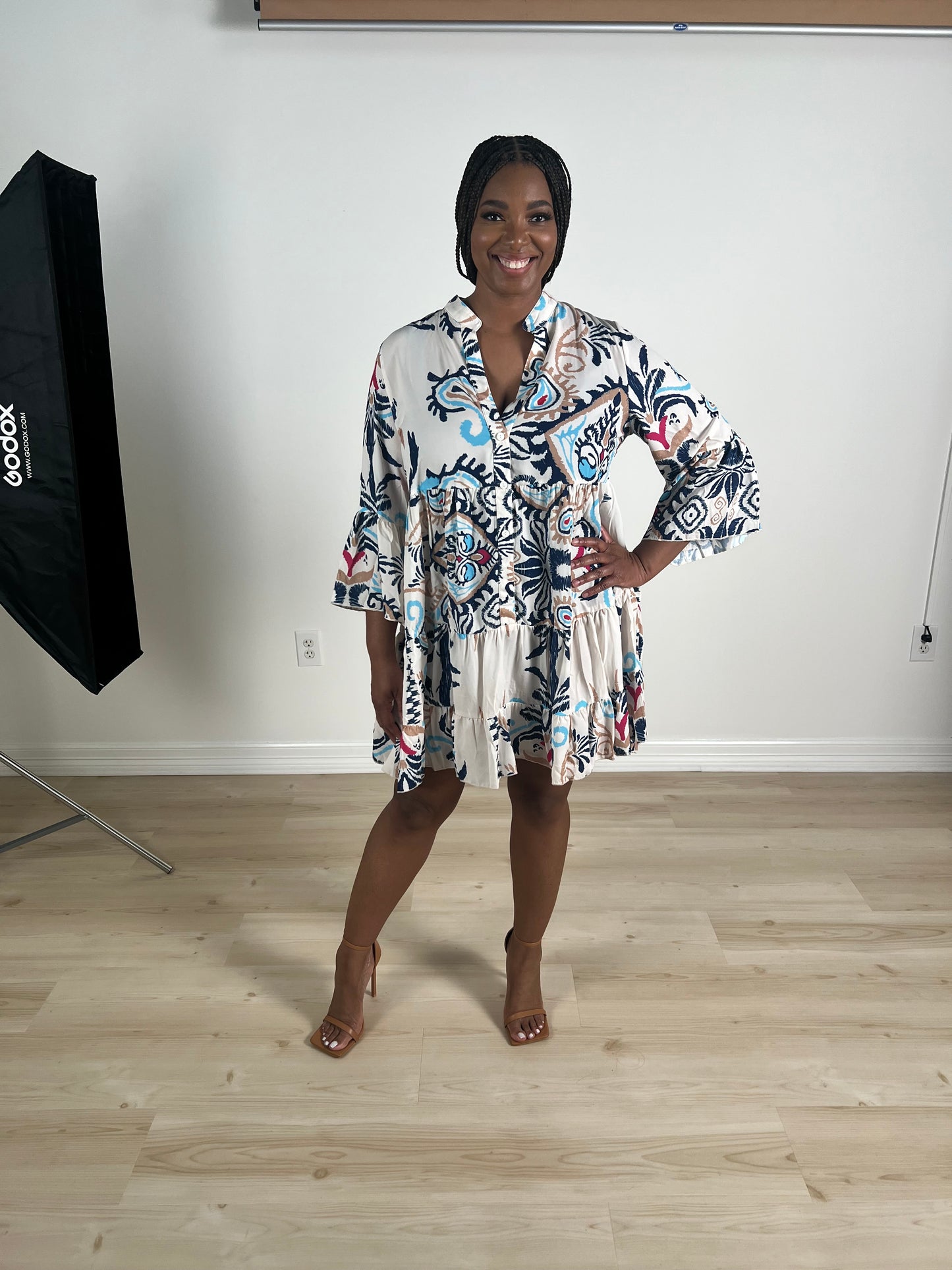 Lilah Tribal Print Buttoned Mini Dress