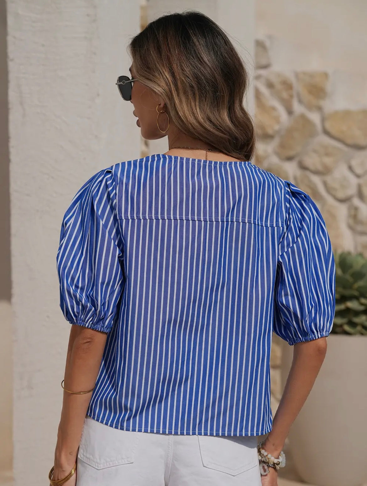 Daphne Stripe Knotted Bow Front Blouse