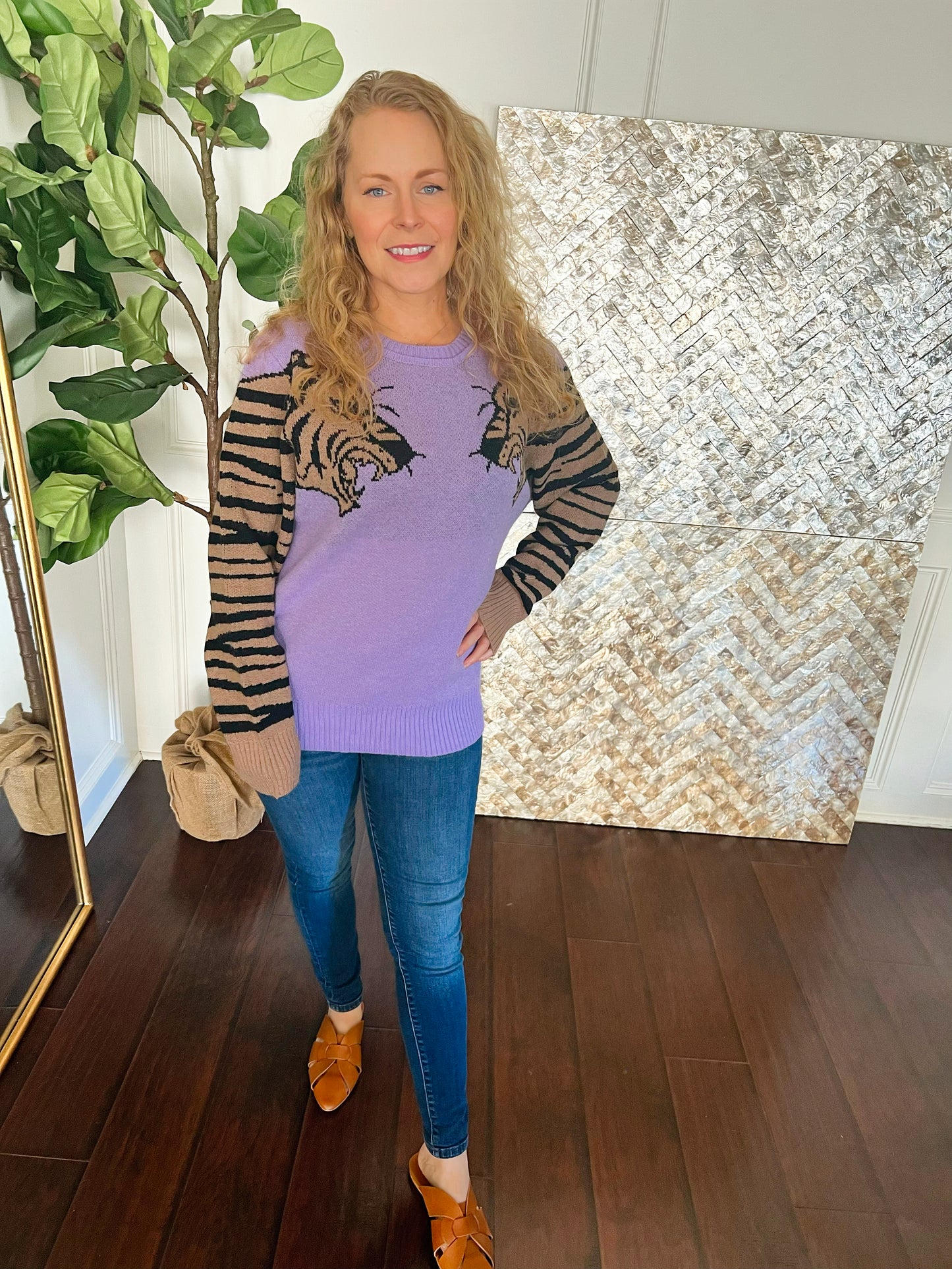 Clearance Caroline Tiger Sleeve Sweater- Med and Large