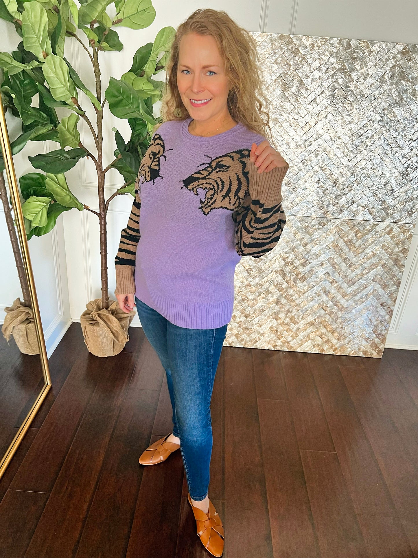 Clearance Caroline Tiger Sleeve Sweater- Med and Large