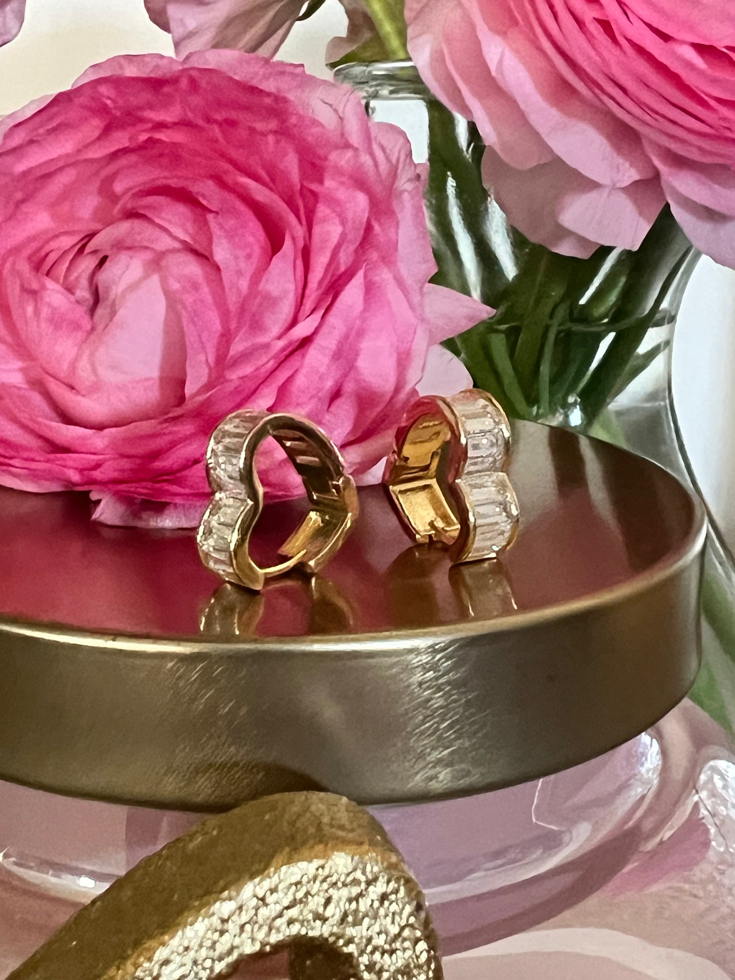 Baguette Studded Wide Heart Hoop Earrings