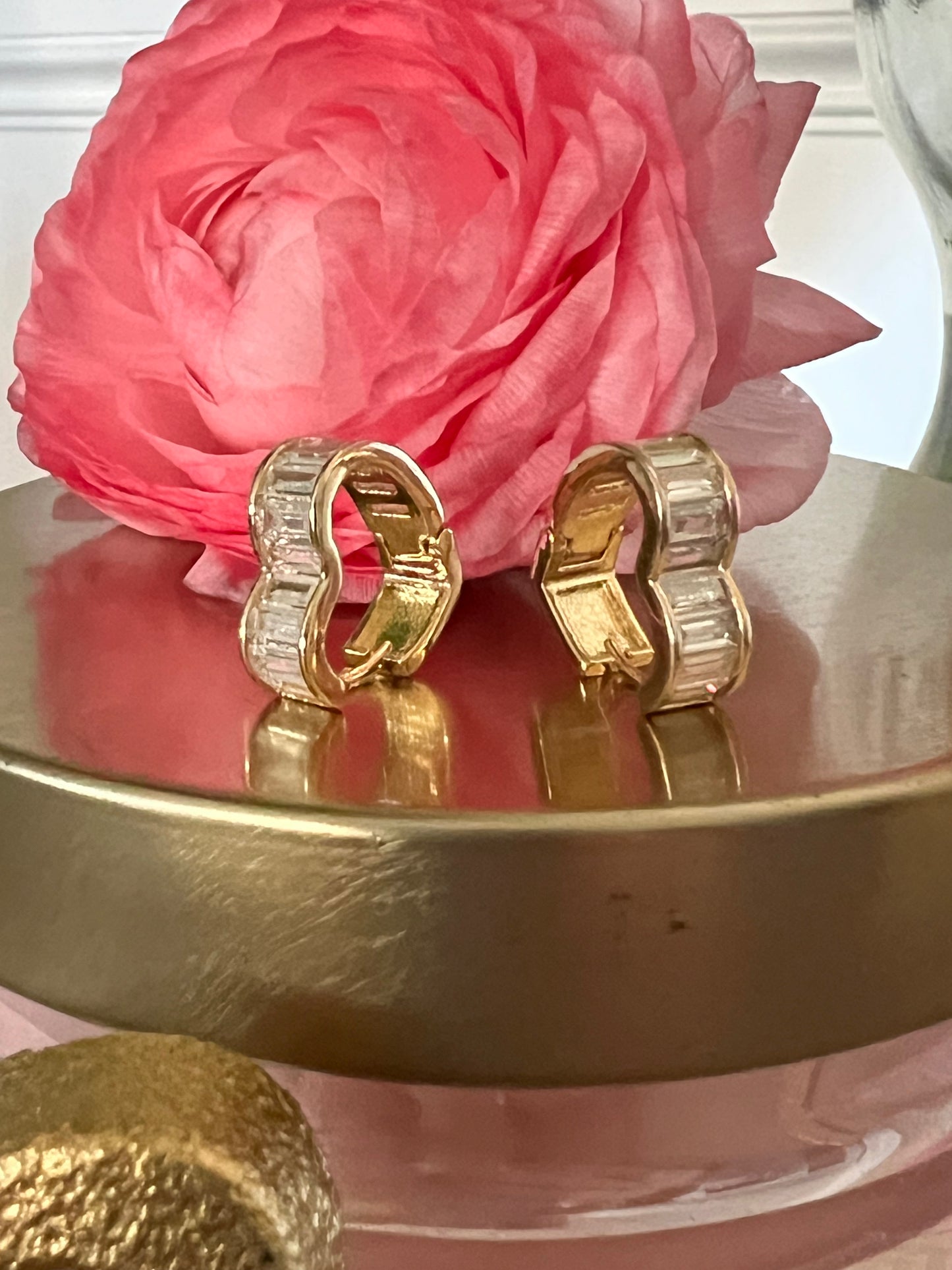 Baguette Studded Wide Heart Hoop Earrings