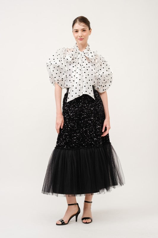 Tiffany Tulle Sequin Midi Skirt