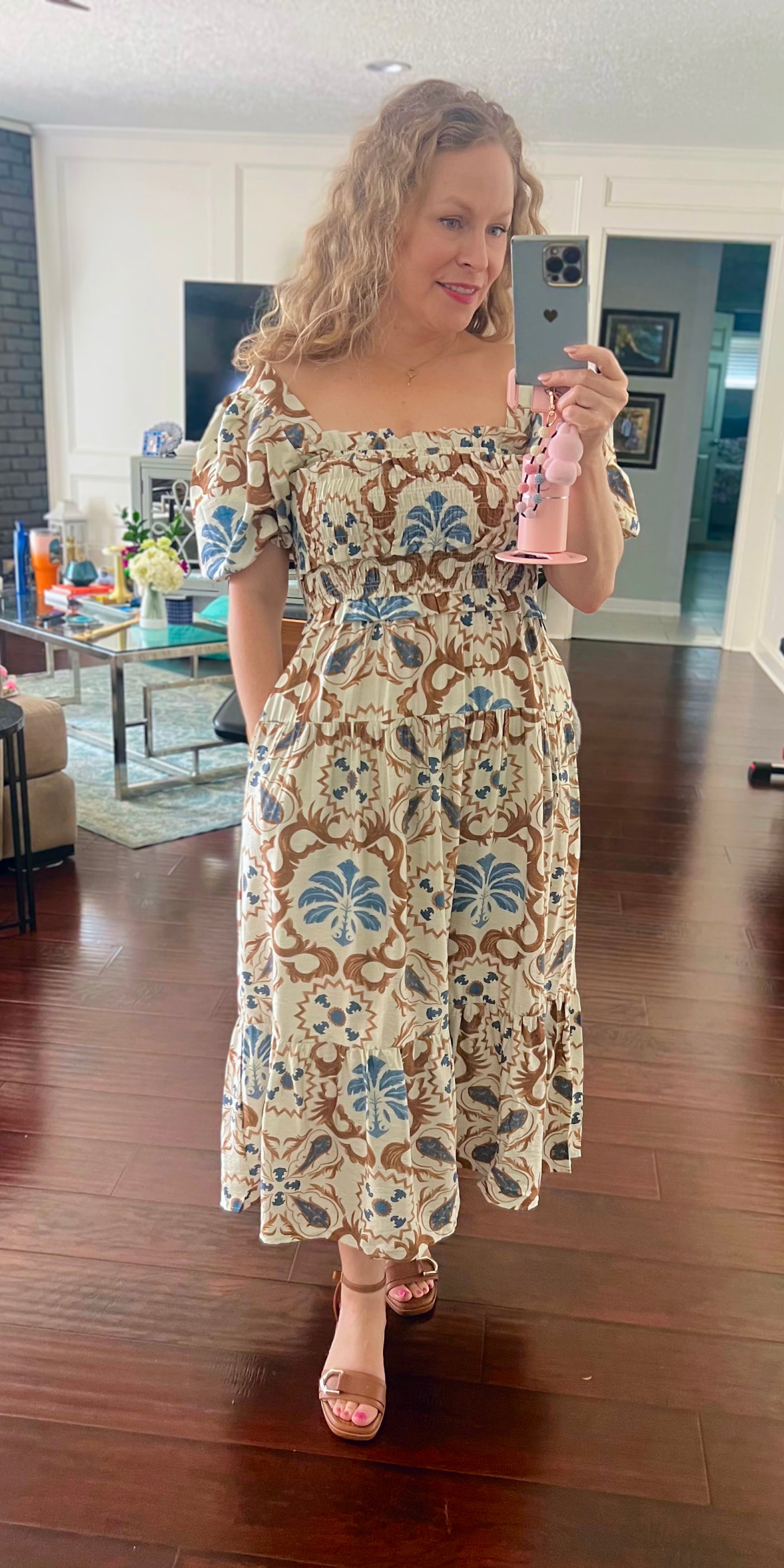 Sabrina Boho Tile Print Midi Dress