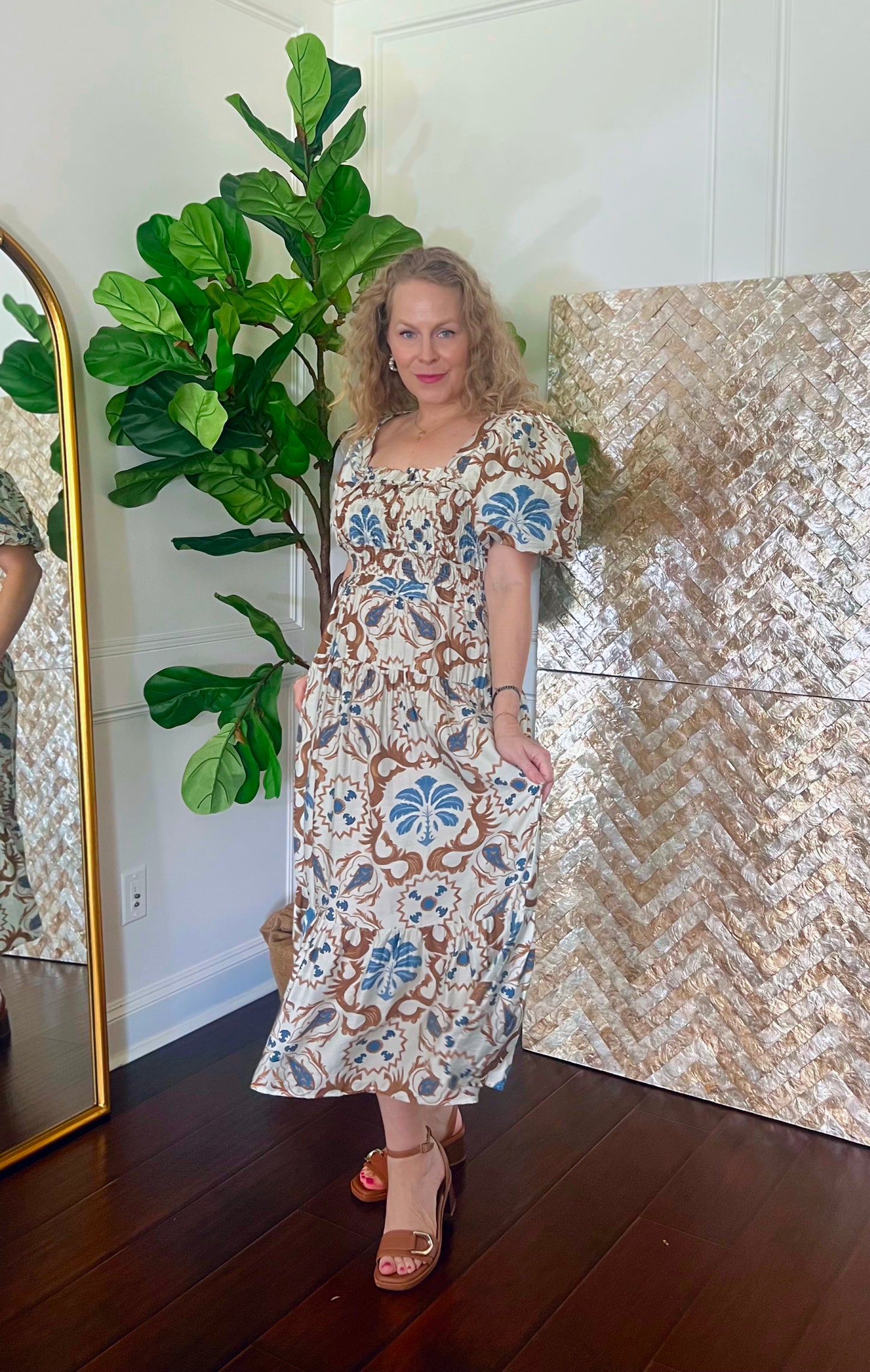 Sabrina Boho Tile Print Midi Dress