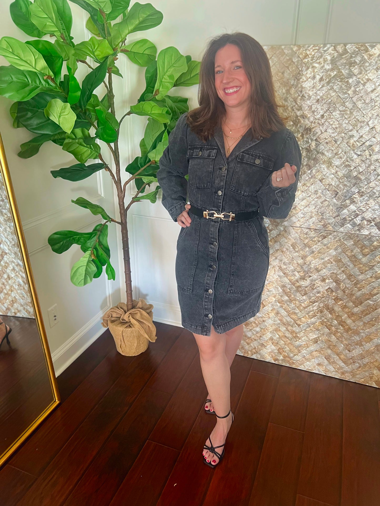 Alli Black Acid Wash Denim Dress
