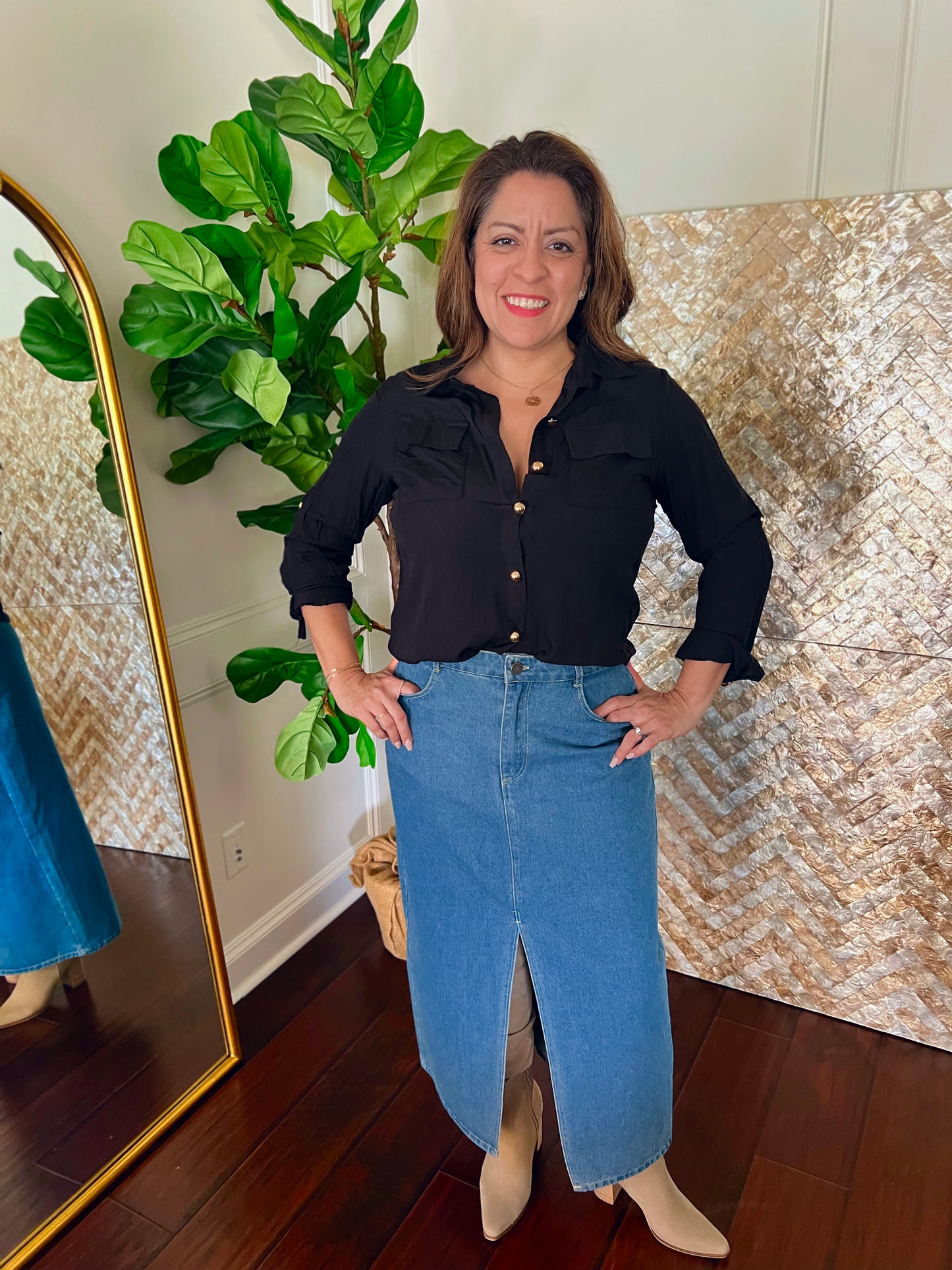 Stacy Black Button Down Top