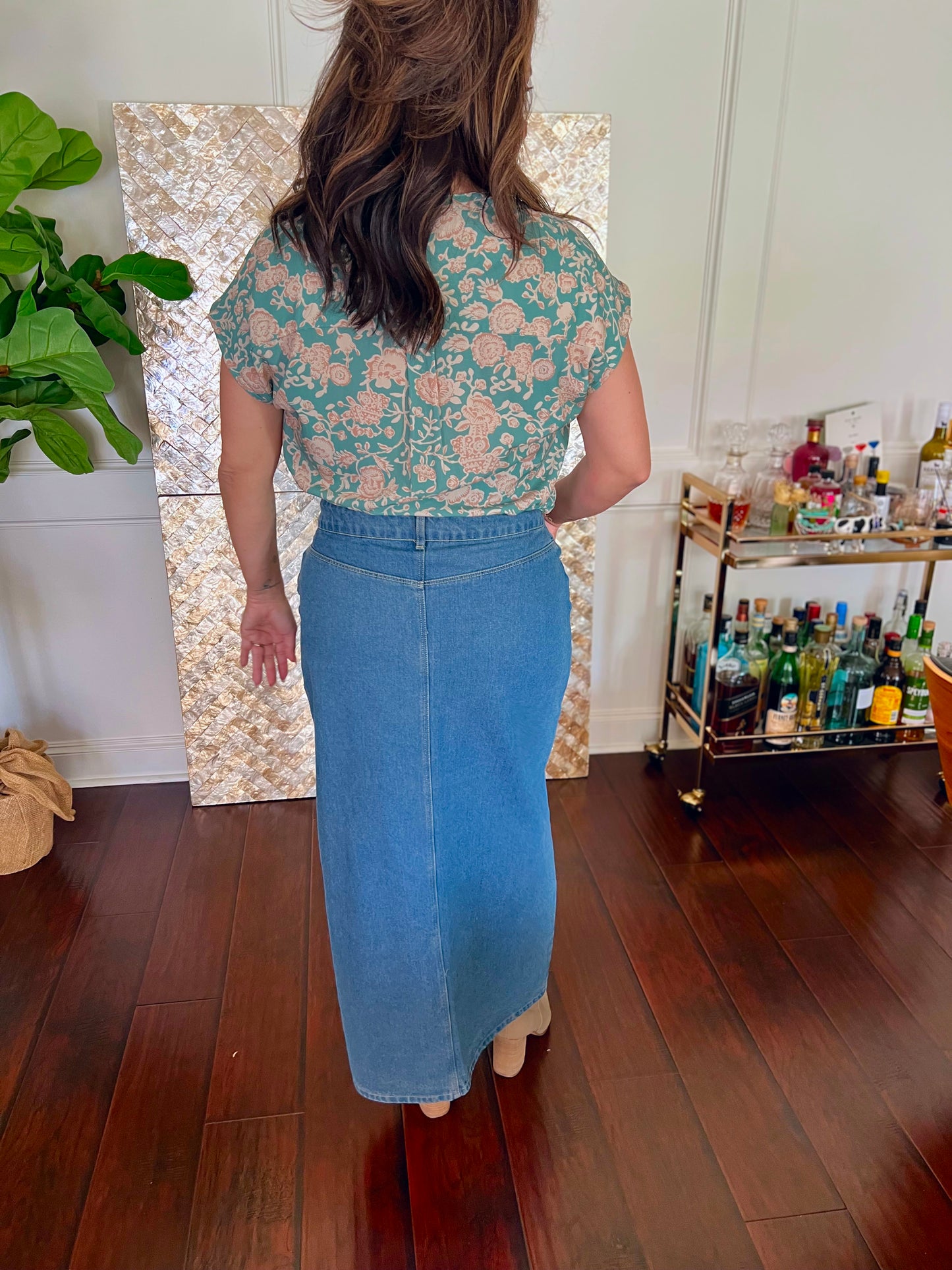 Janie Floral Print Pleated Buttoned V Neck Blouse