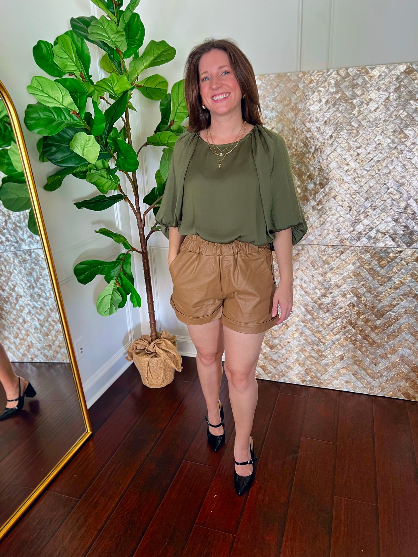 Olivia Olive Satin Top