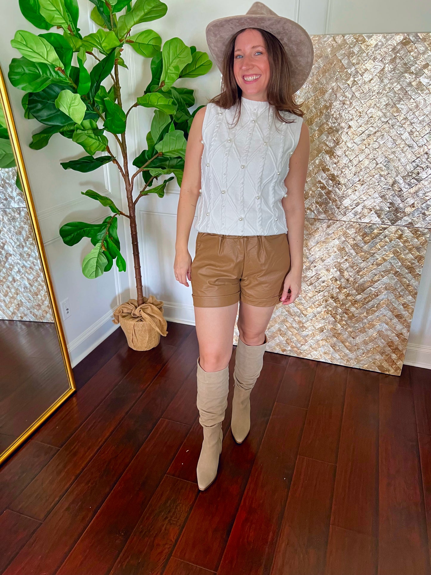 Laurel Pearled High Neck Textured Knit Sweater Vest