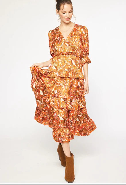 Sedona Rust Ruffle Tiered Dress