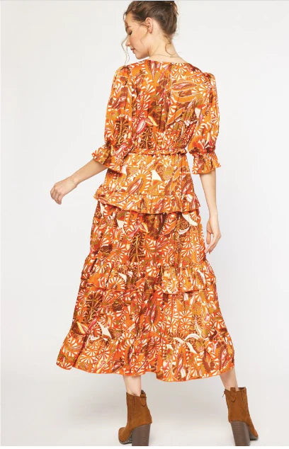 Sedona Rust Ruffle Tiered Dress