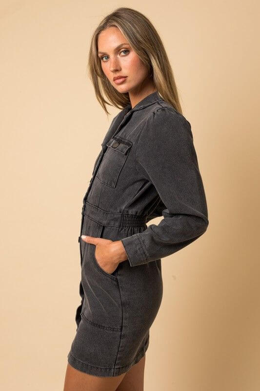 Alli Black Acid Wash Denim Dress