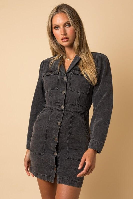 Alli Black Acid Wash Denim Dress