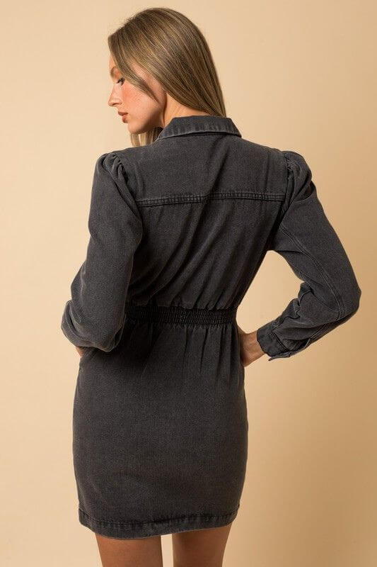 Alli Black Acid Wash Denim Dress