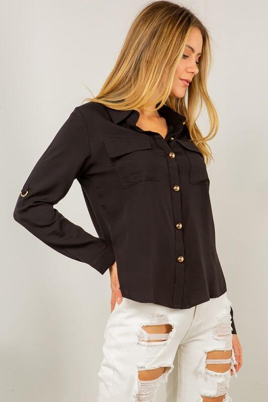 Stacy Black Button Down