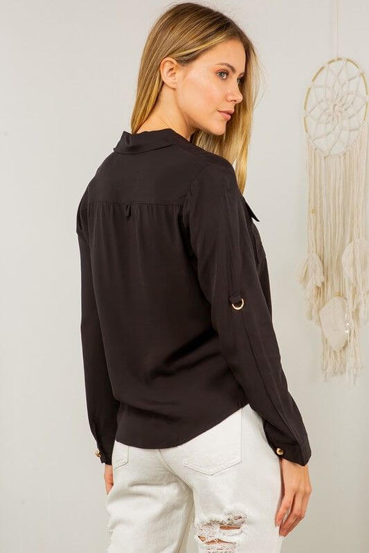 Stacy Black Button Down