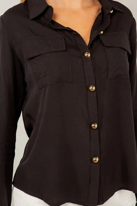 Stacy Black Button Down