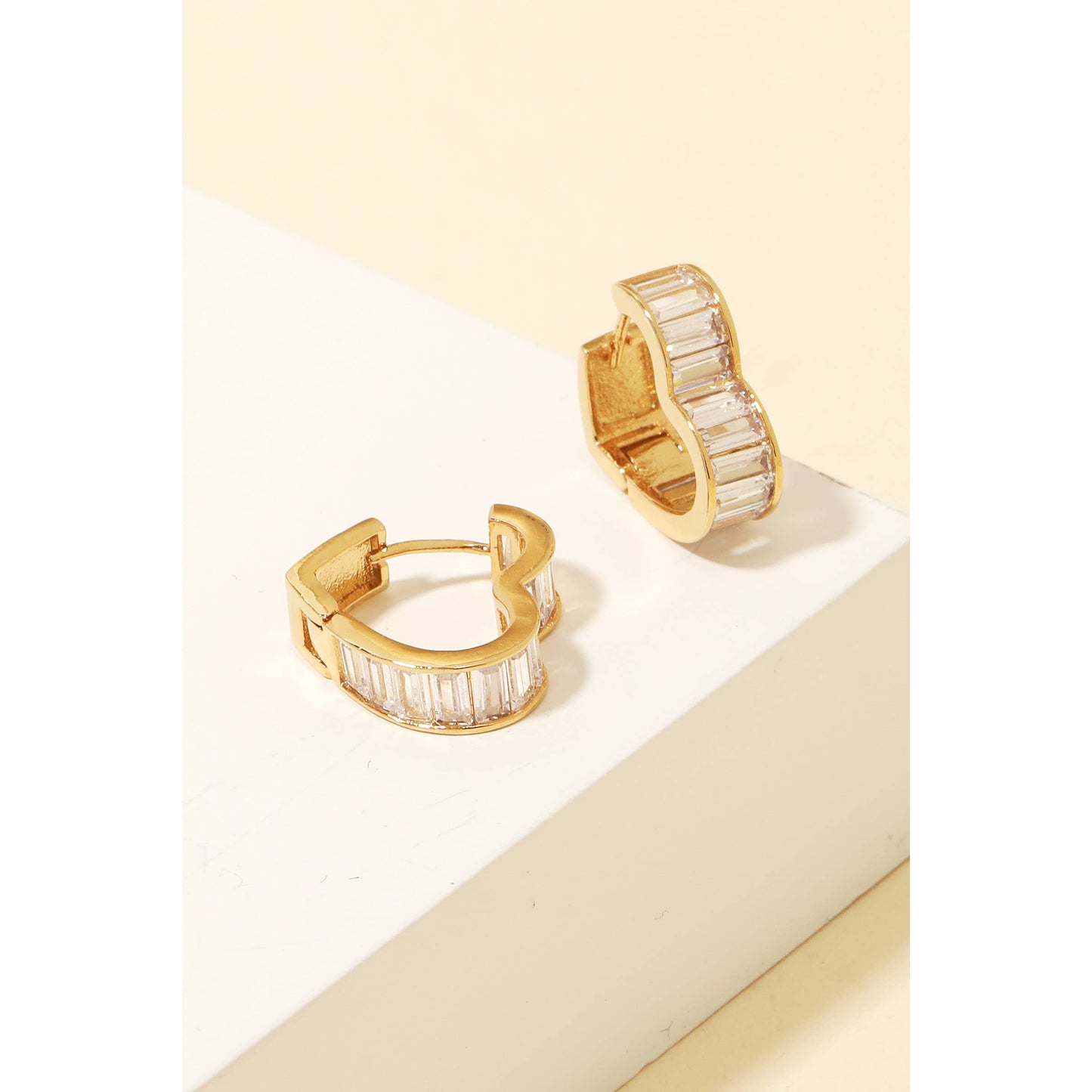 Baguette Studded Wide Heart Hoop Earrings