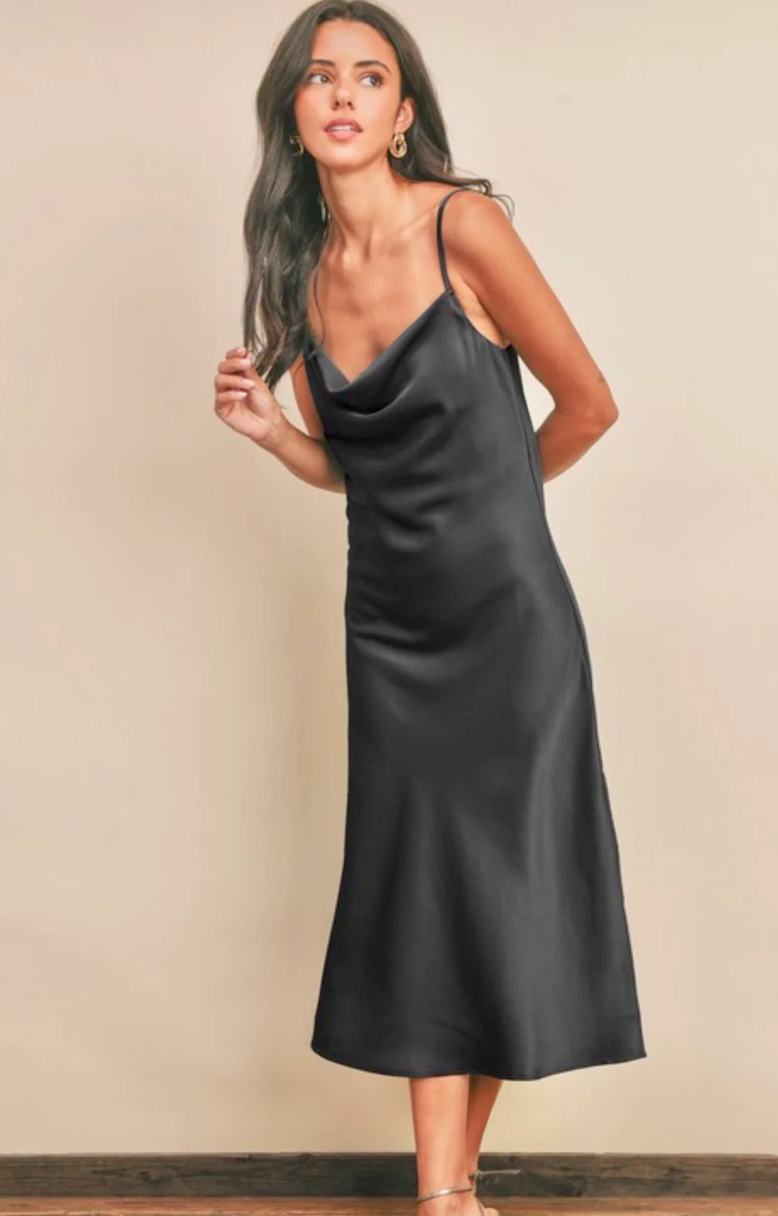 Bond Girl Black Midi Slip Dress