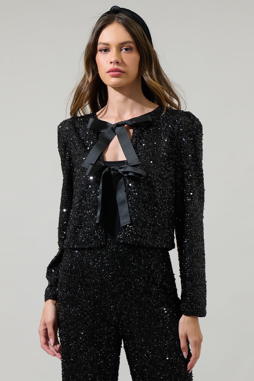 Ashlyn Sequin Bow Tie Cardigan