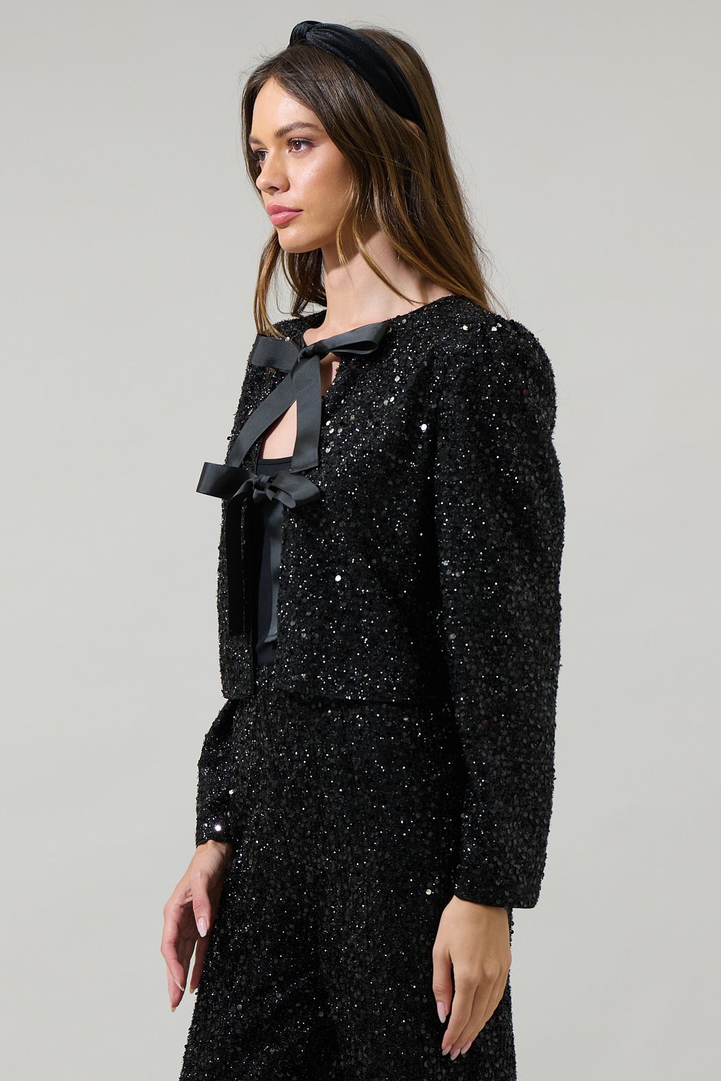 Ashlyn Sequin Bow Tie Cardigan