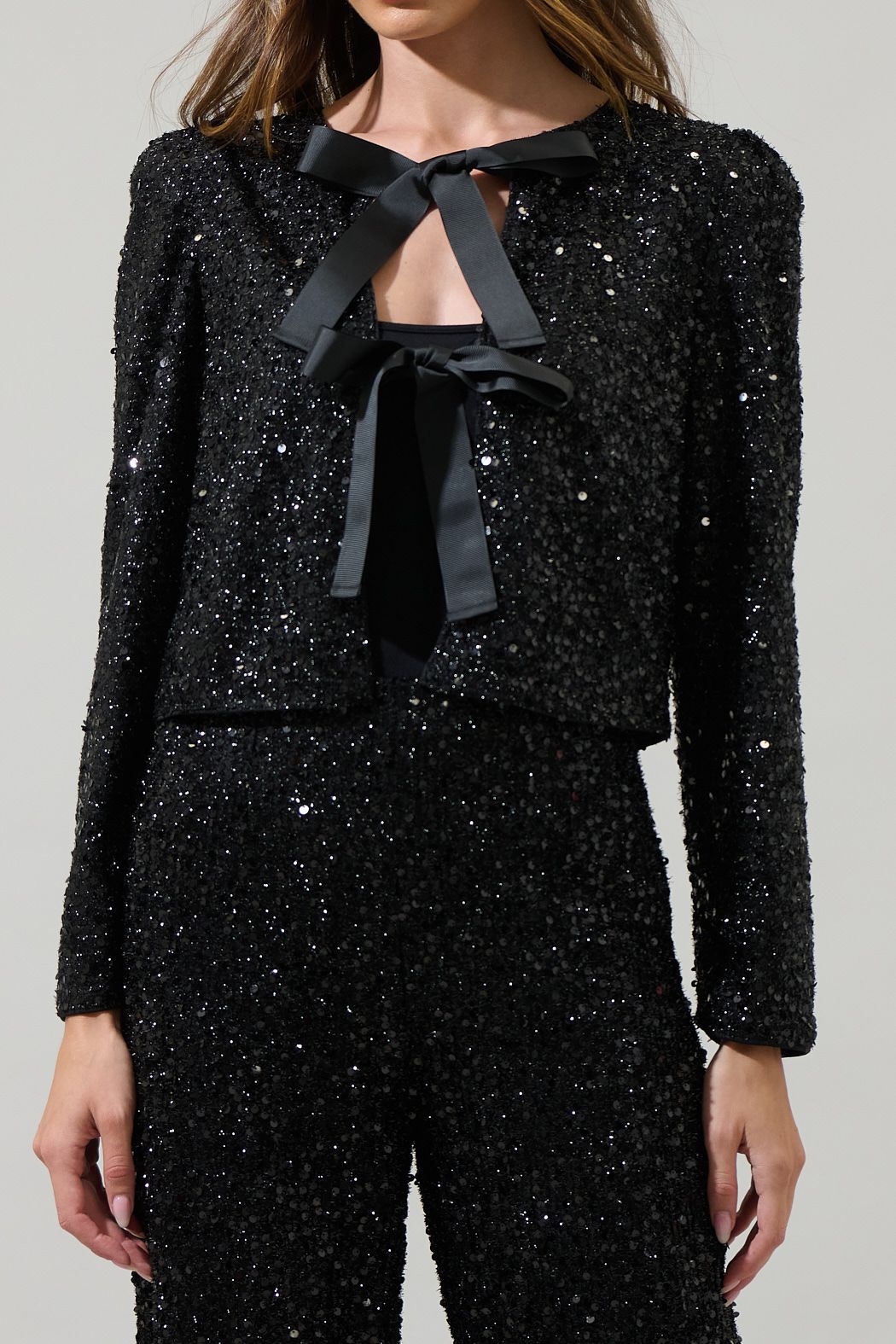 Ashlyn Sequin Bow Tie Cardigan