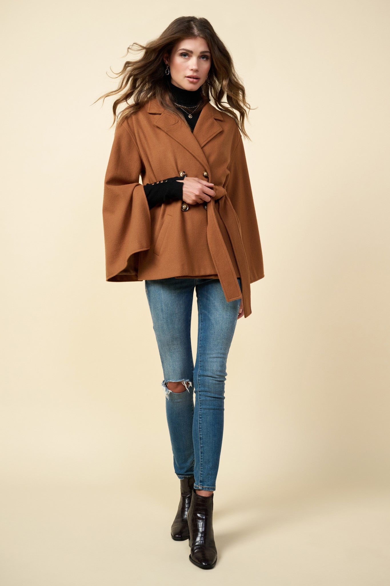 Cape sleeve coat clearance