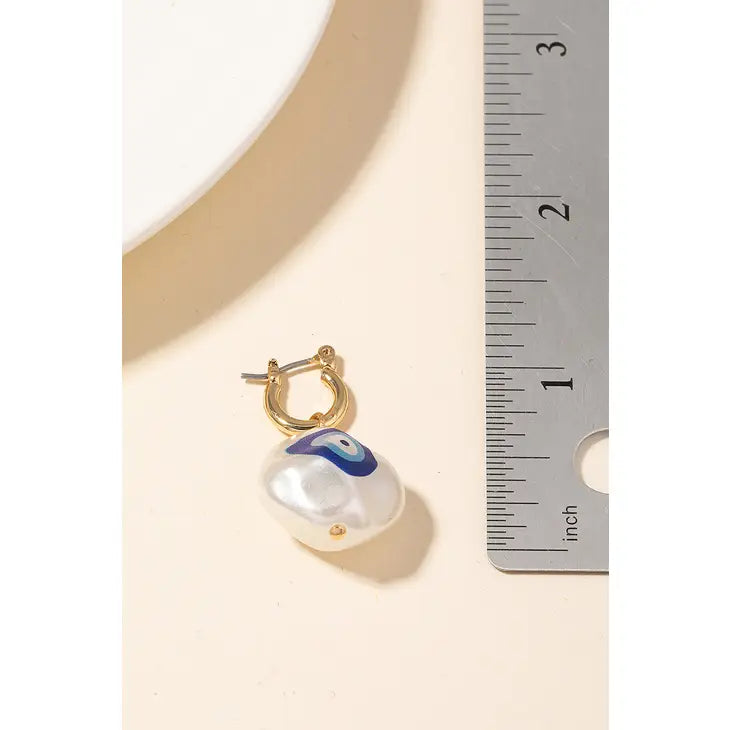Mini Evil Eye Pearl Drop Huggie Earrings