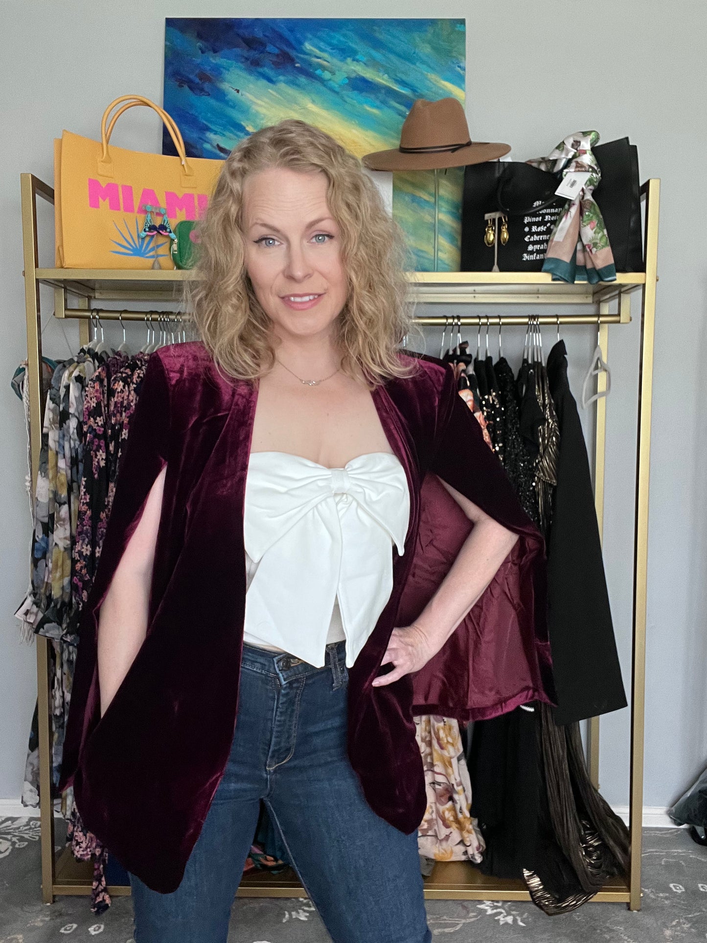 Clearance Kari Velvet Cape Jacket- Wine Medium and large