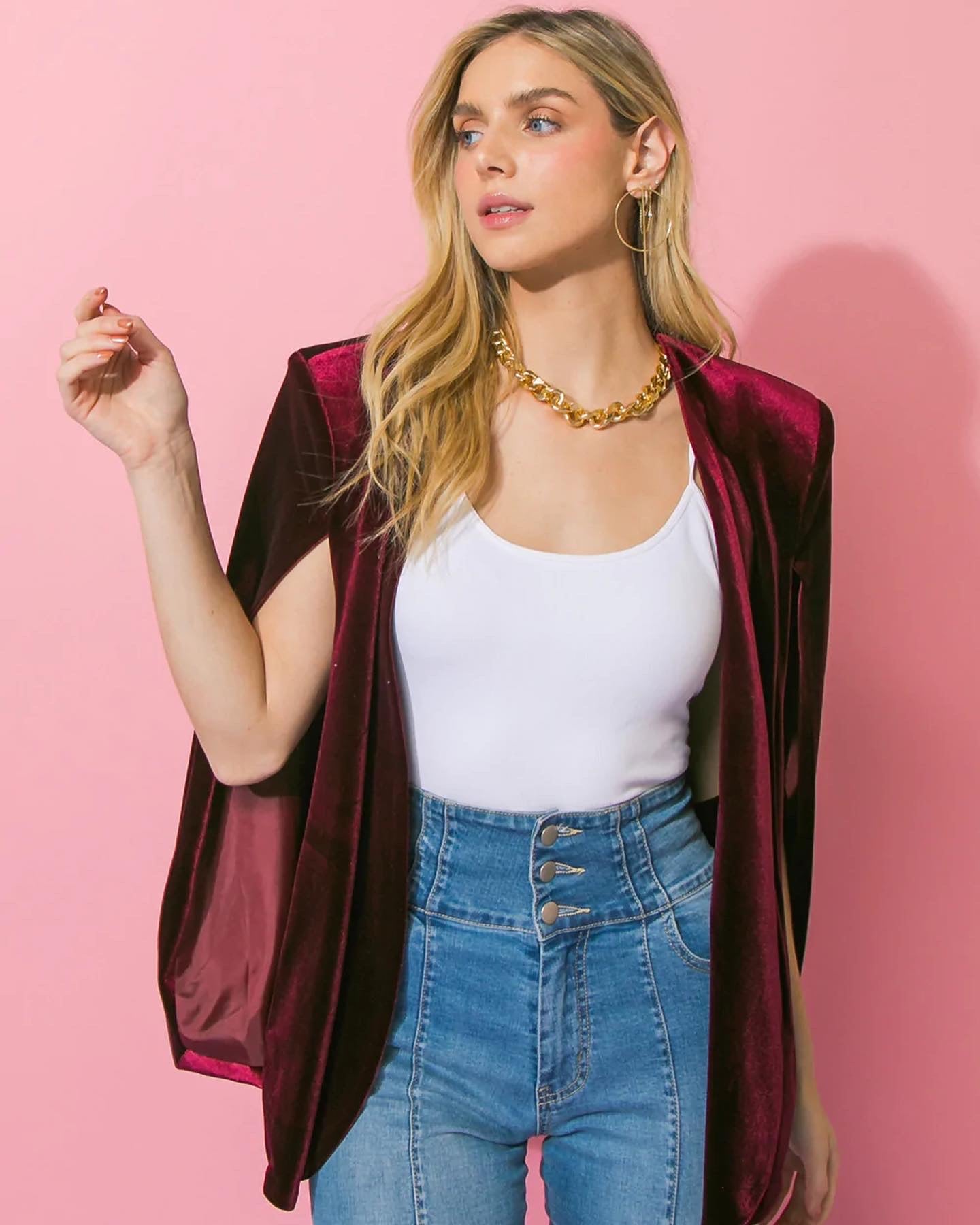 Clearance Kari Velvet Cape Jacket- Wine Medium and large