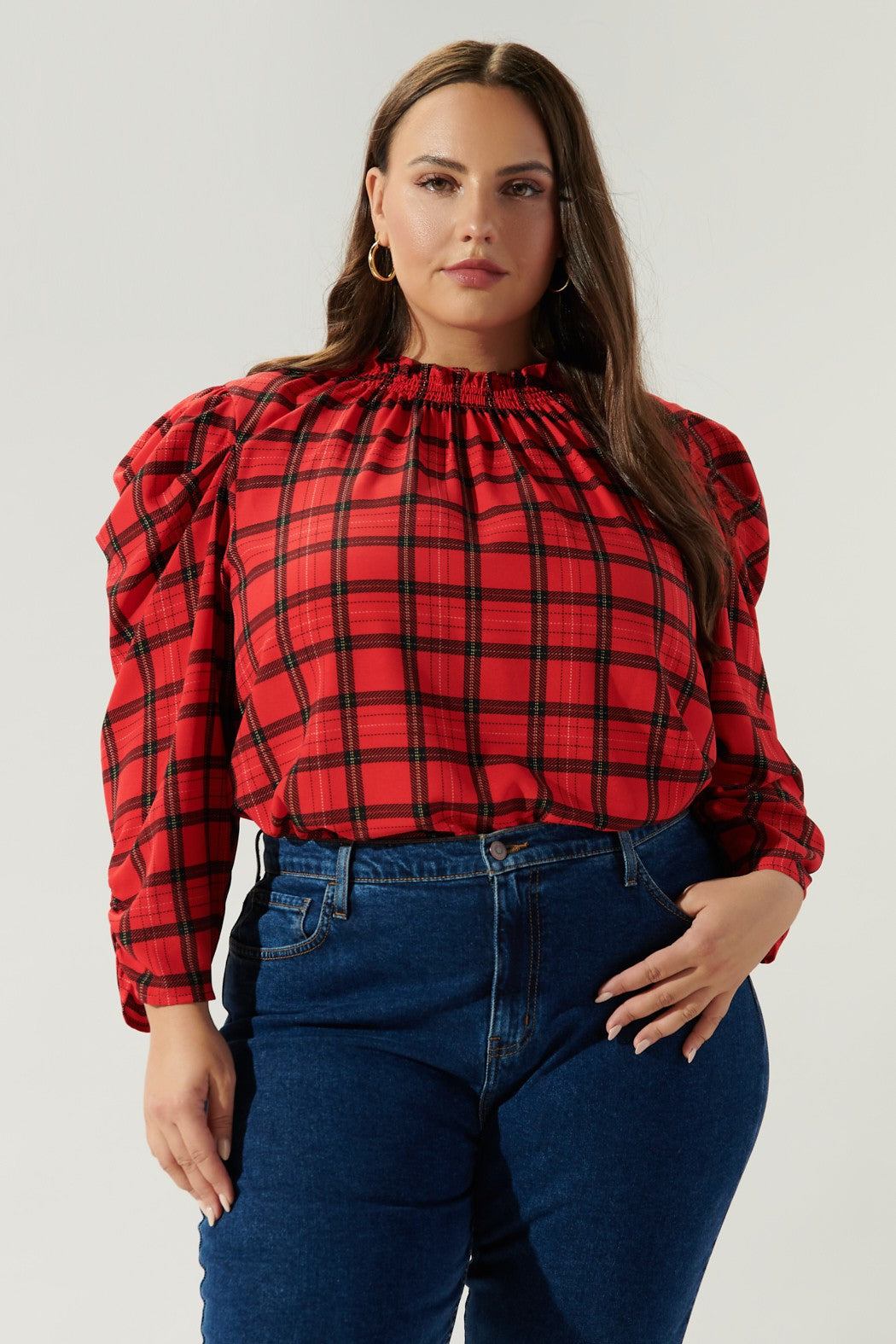 red plus size plaid top
