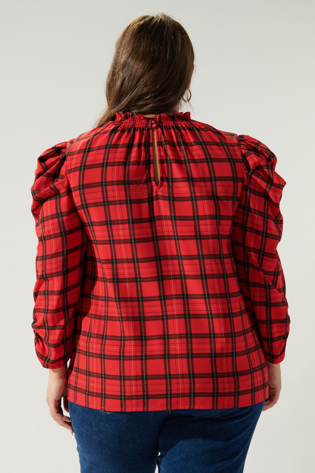 plus sized plaid ruffle top