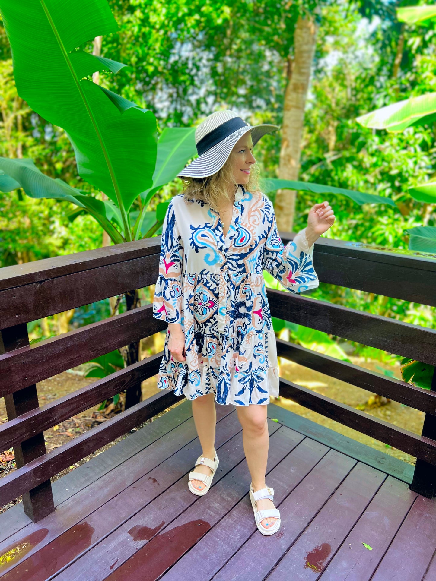 Lilah Tribal Print Buttoned Mini Dress