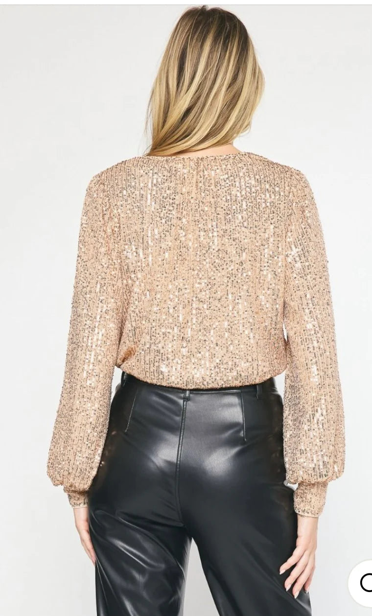 The Ophelia Sequin Bodysuit ( Gold)