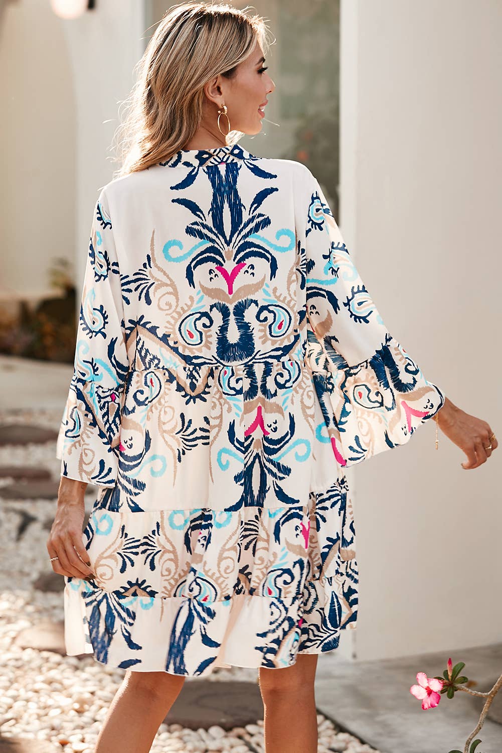Lilah Tribal Print Buttoned Mini Dress