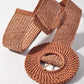 Rattan Round Buckle Stretch Belt ( Mocha)