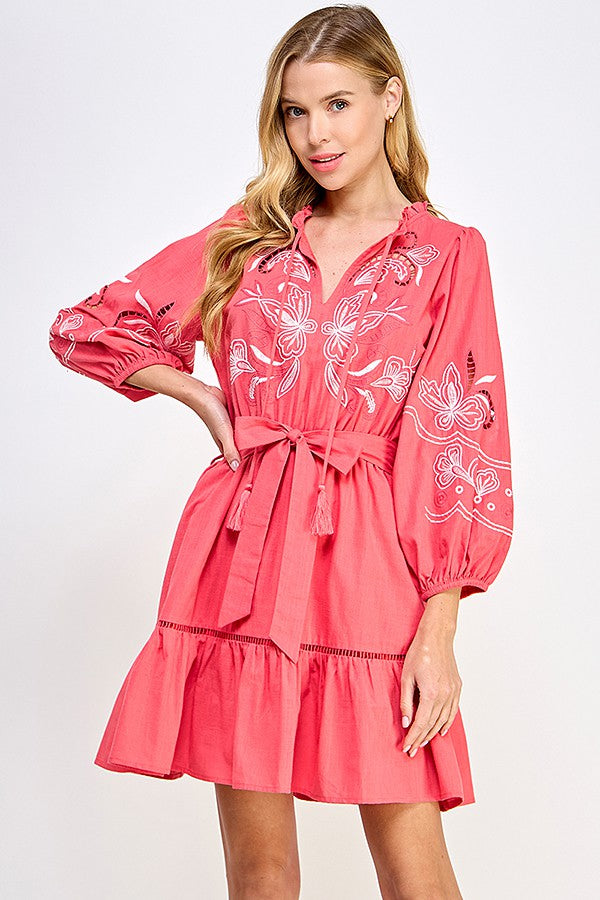Casey Coral 3/4 Sleeve Dress