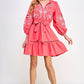 Casey Coral 3/4 Sleeve Dress