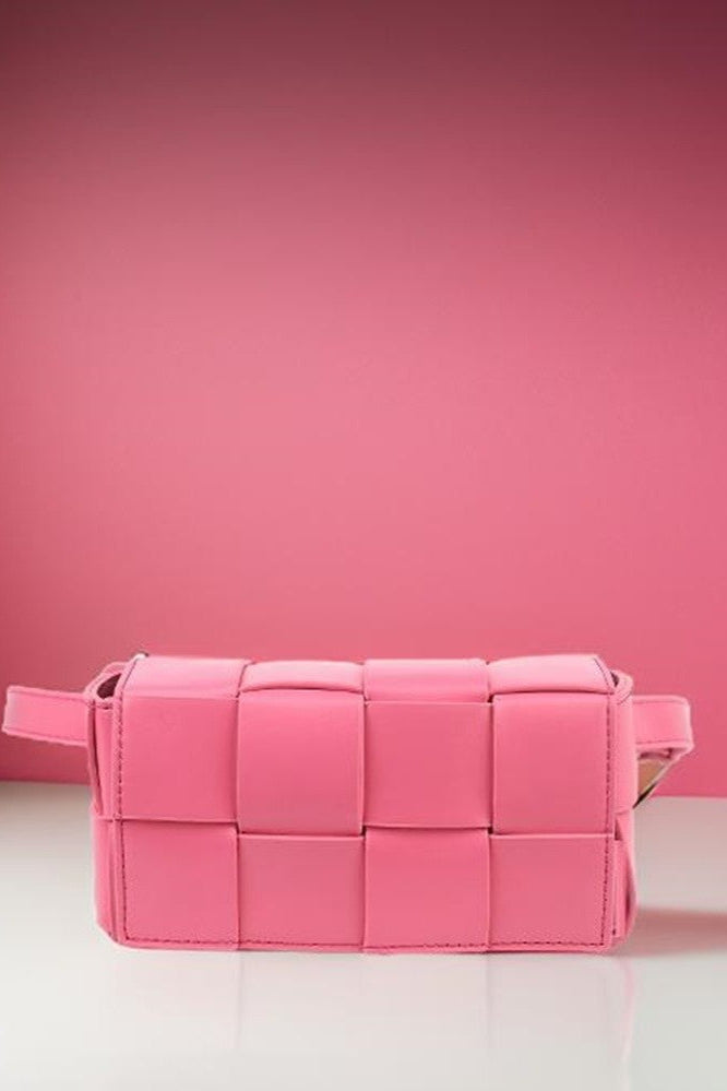 The Lola Woven Vegan Leather Belt Bag – Hot Pink
